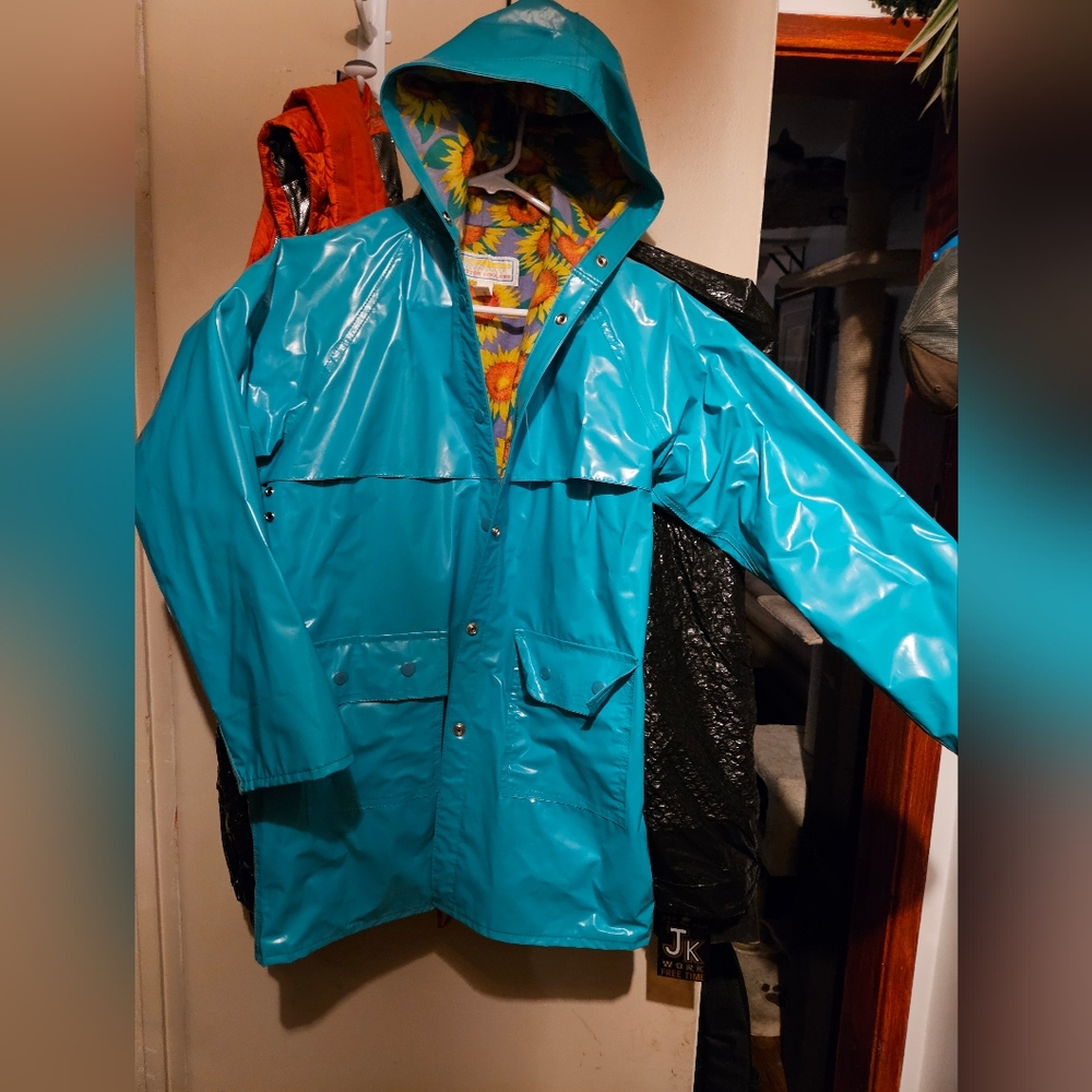 Cooton Coolers Teal Hooded Raincoat with Floral Lining